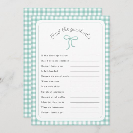 Mint Gingham Finden Sie den Gast, der das Duschspi Einladung (Vorne/Hinten)