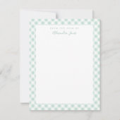 Mint Gingham Karo Personal Stationery Note Card Dankeskarte (Vorderseite)