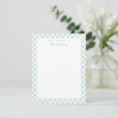 Mint Gingham Karo Personal Stationery Note Card Dankeskarte (Stehend Vorderseite)