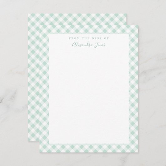 Mint Gingham Karo Personal Stationery Note Card Dankeskarte (Vorne/Hinten)