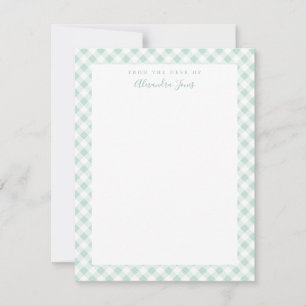 Mint Gingham Karo Personal Stationery Note Card Dankeskarte