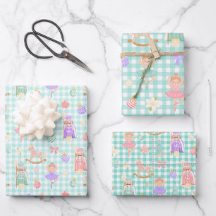 Mint Gingham Nussknacker Geburtstag Geschenkpapier Set