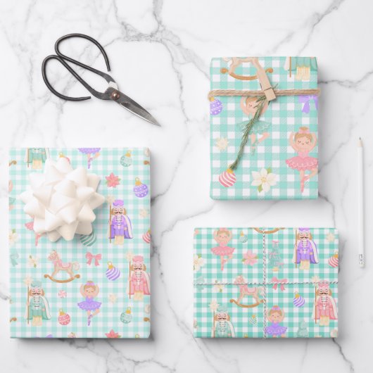 Mint Gingham Nussknacker Geburtstag Geschenkpapier Set (Vorderseite)