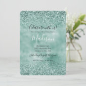 Mint Glam Glitzer Glitz Einladung (Stehend Vorderseite)