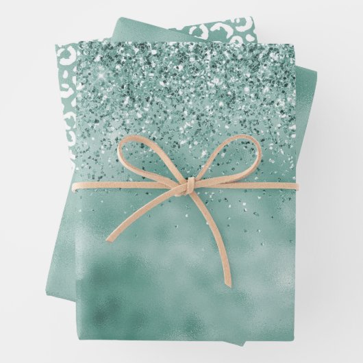 Mint Glam Glitzer Glitz Geschenkpapier Set (Beispiel)