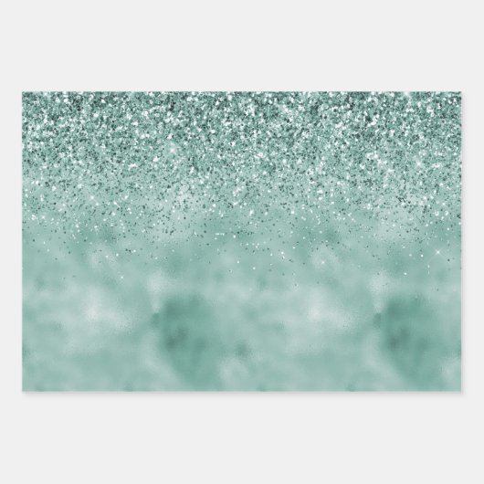 Mint Glam Glitzer Glitz Geschenkpapier Set (Vorderseite)