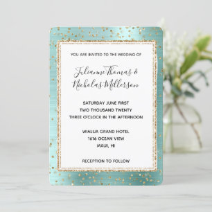 Mint Glam Gold Sparkle Confetti Wedding Einladung
