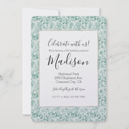 Mint Glam Leopard Print Einladung (Vorderseite)