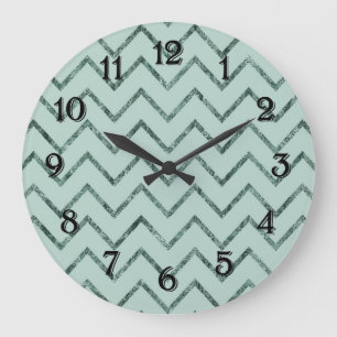 Mint Glam Zickzack Zigzag Streifen Große Wanduhr