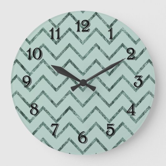 Mint Glam Zickzack Zigzag Streifen Große Wanduhr (Vorderseite)
