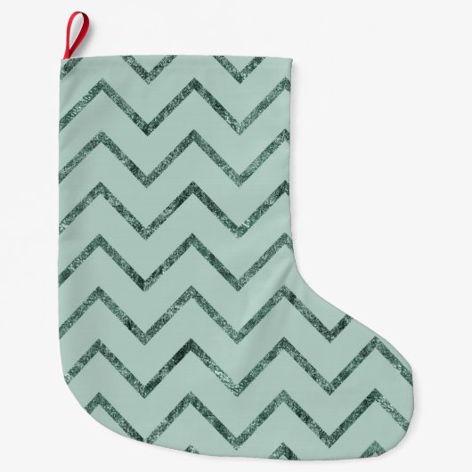 Mint Glam Zickzack Zigzag Streifen Großer Weihnachtsstrumpf (Vorderseite)