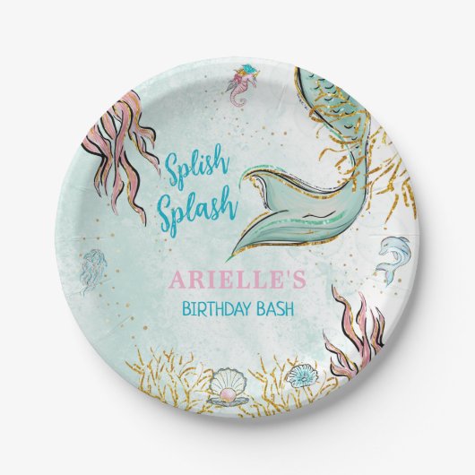 Mint Glitter Mermaid tail under the sea Pappteller (Vorderseite)