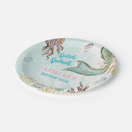 Mint Glitter Mermaid tail under the sea Pappteller (Schrägansicht)