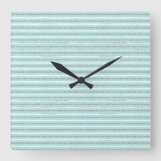 Mint-Glitzer-Effekt Stripmuster Quadratische Wanduhr (Vorderseite)