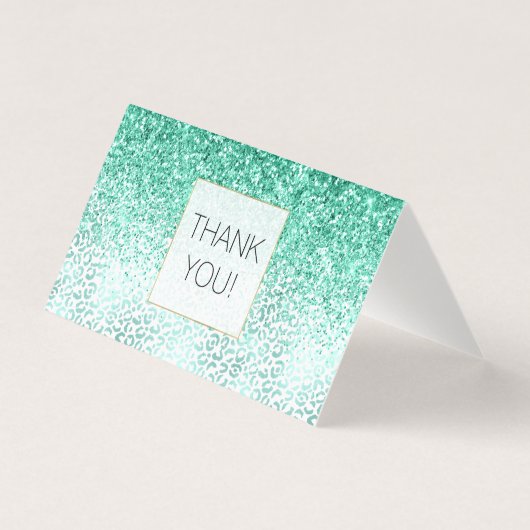 Mint Glitzer Glam Leopard Print Vielen Dank (Vorderseite)