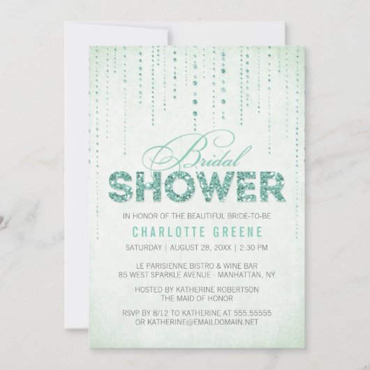 Mint Glitzer Look Bridal Dusche Einladung (Vorderseite)