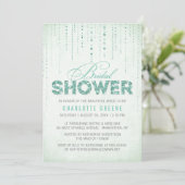 Mint Glitzer Look Bridal Dusche Einladung (Stehend Vorderseite)