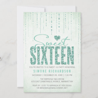 Mint Glitzer Look Sweet 16 (sechzehn) Party Einladung