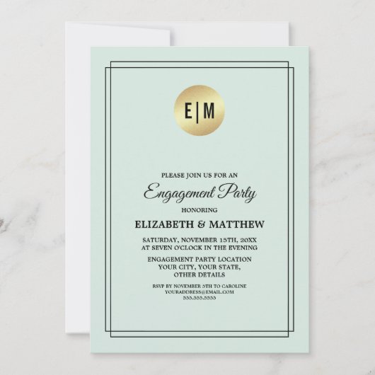 Mint Gold Black Polka Dot Pattern Verlobung Einladung (Vorderseite)