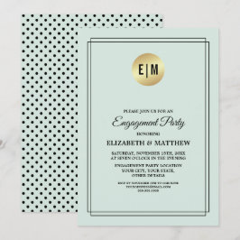 Mint Gold Black Polka Dot Pattern Verlobung Einladung