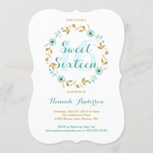 Mint Gold Blumenkranz Sweet Sixteen Einladung