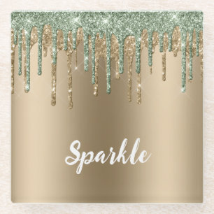 Mint Gold Bronze Glitter Tropfen Glasuntersetzer