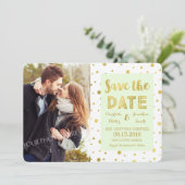 Mint Gold Confetti Wedding Foto Save the Date (Stehend Vorderseite)
