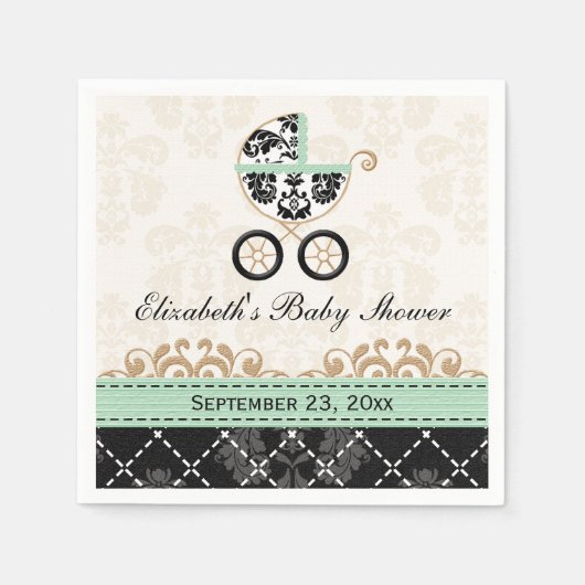 Mint Gold Damask Baby Dusche Serviette (Vorderseite)