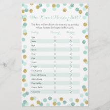 Mint Gold, der Mama Best Baby Shower Game kennt