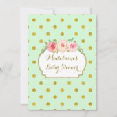 Mint Gold Dots Aquarell Floral Baby Dusche Einladung (Vorderseite)