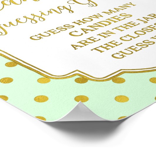Mint Gold Dots Candy Guessing Game Sign Poster (Ecke)