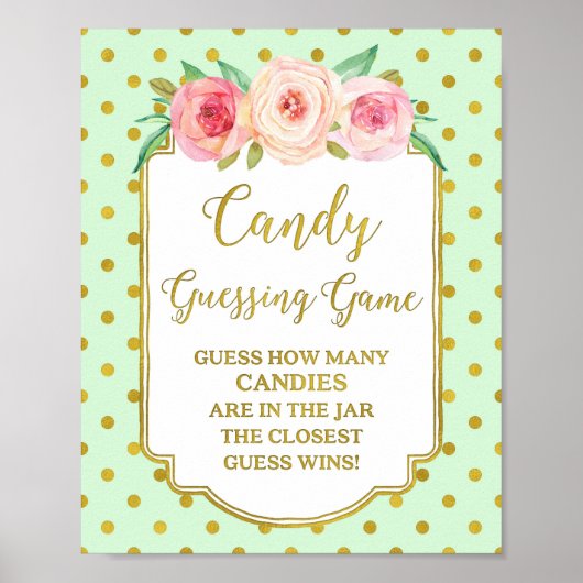 Mint Gold Dots Candy Guessing Game Sign Poster (Vorne)