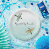 Mint Gold Dragonflies Ombre Wassercolor Pappteller (Party)