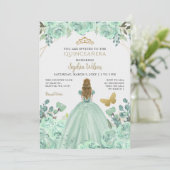 Mint Gold Floral Prinzessin Quinceañera Quince Einladung (Stehend Vorderseite)