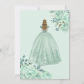 Mint Gold Floral Prinzessin Quinceañera Quince Einladung (Rückseite)