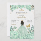 Mint Gold Floral Prinzessin Quinceañera Quince Einladung (Vorderseite)