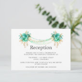 Mint & Gold Floral String Lights Hochzeitsempfang Einladung (Stehend Vorderseite)