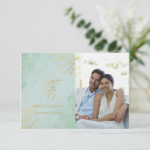 Mint & Gold Floral Wedding Save The Date (Stehend Vorderseite)