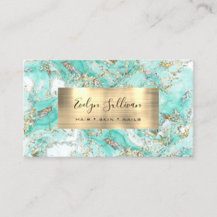 Mint Gold Fluid Marble Business Card Visitenkarte