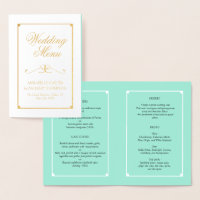 Mint & Gold Foil Elegantes Hochzeitsmenü