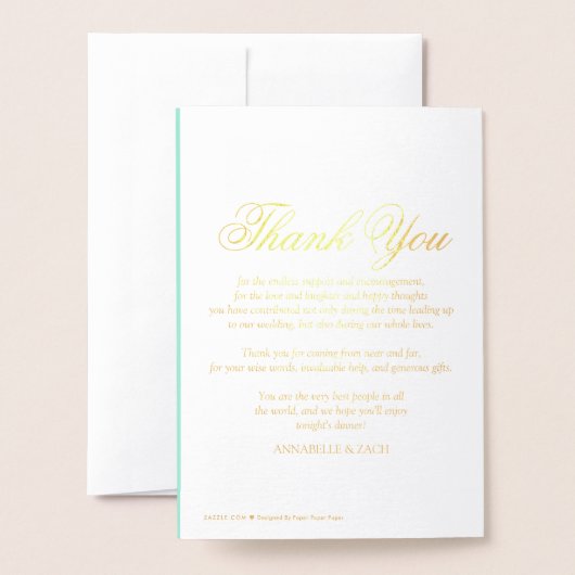 Mint & Gold Foil Elegantes Hochzeitsmenü Folienkarte (Rückseite mit Umschlag)