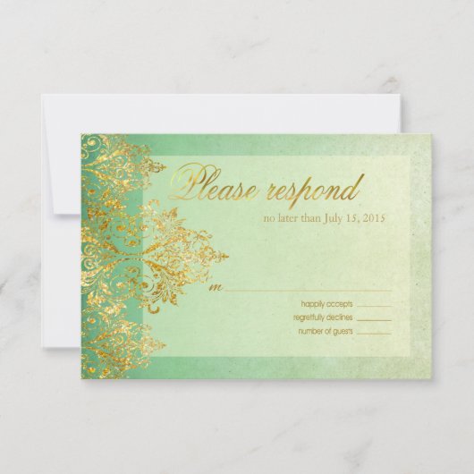Mint & Gold Gatsby Glitzer Blüht UAWG RSVP Karte (Vorderseite)