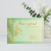 Mint & Gold Gatsby Glitzer Blüht UAWG RSVP Karte (Stehend Vorderseite)