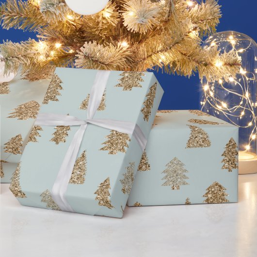 Mint Gold Glitter Glam Christmas Trees Geschenkpapier (Feiertage)