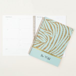 Mint Gold Glitter Zebra Planer