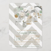 Mint Gold Glitzer Baby Showmason Jar Bird Cages Einladung (Vorne/Hinten)