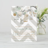 Mint Gold Glitzer Baby Showmason Jar Bird Cages Einladung (Stehend Vorderseite)