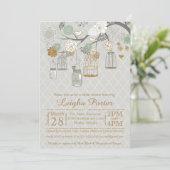 Mint Gold Glitzer Brautparty Mason Jars Käfige Einladung (Stehend Vorderseite)