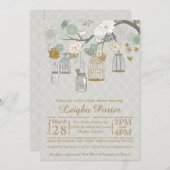 Mint Gold Glitzer Brautparty Mason Jars Käfige Einladung (Vorne/Hinten)