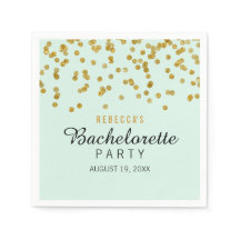 Mint Gold Glitzer Confetti Bachelorette Napkins